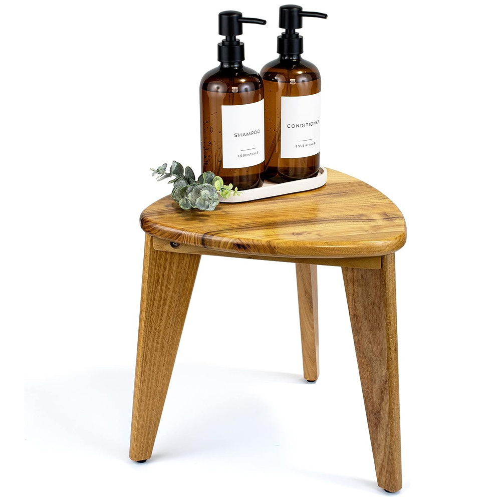 Beautiful Teak Shower Stool and Foot Rest for Shaving Legs Sturdy Wooden Seat Space Saving, Easy to Assemble  Bench