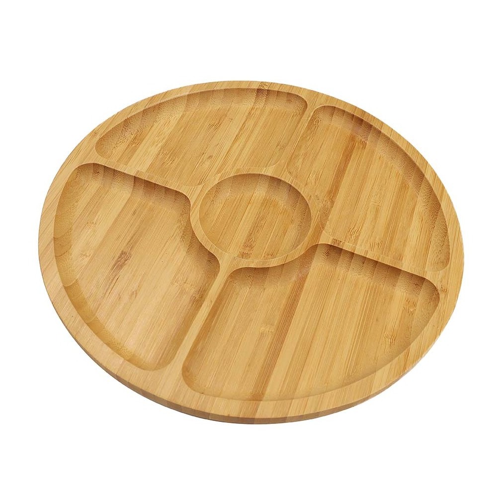 Wooden Compartment Cheese Appetizer Plate Bamboo Cookie Dessert Serving Platter Tray Chip and Dip Dish Section Plates