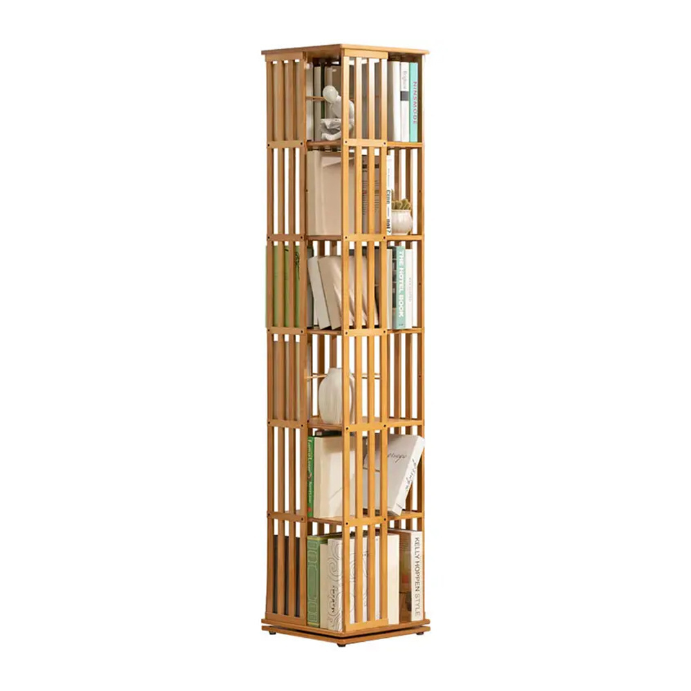 New Design Rotating 360 Spinning Book Storage Cabinet Bamboo Bookcases Shelves For Living Room Library Furniture