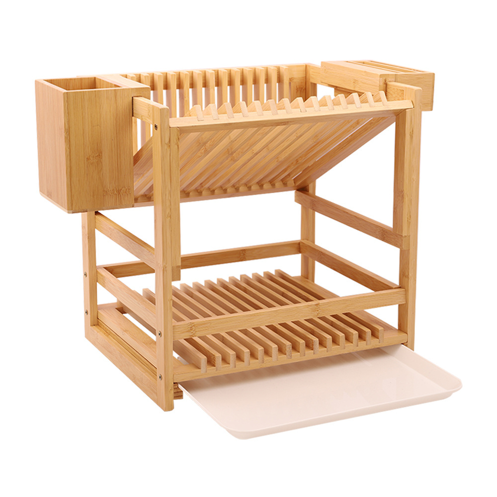 Bamboo kitchen folding Dish Foldable Drying Rack Collapsible Dish Drainer Wooden Plate Rack for Kitchen Storage Holders