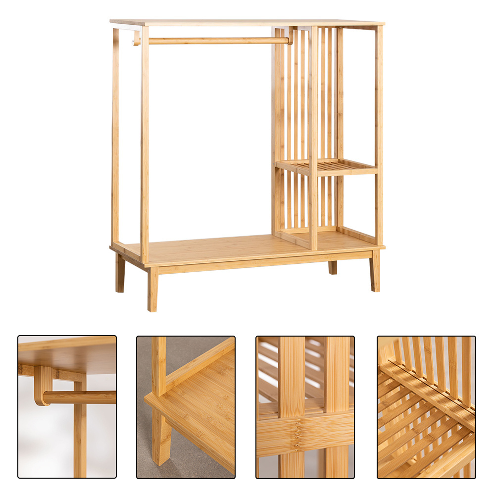 Hot Selling Eco-friendly Bamboo Wooden Hall Tree Hallstand Coat Rack Shelf Clothes Storage Organizer for Living Room Bedroom