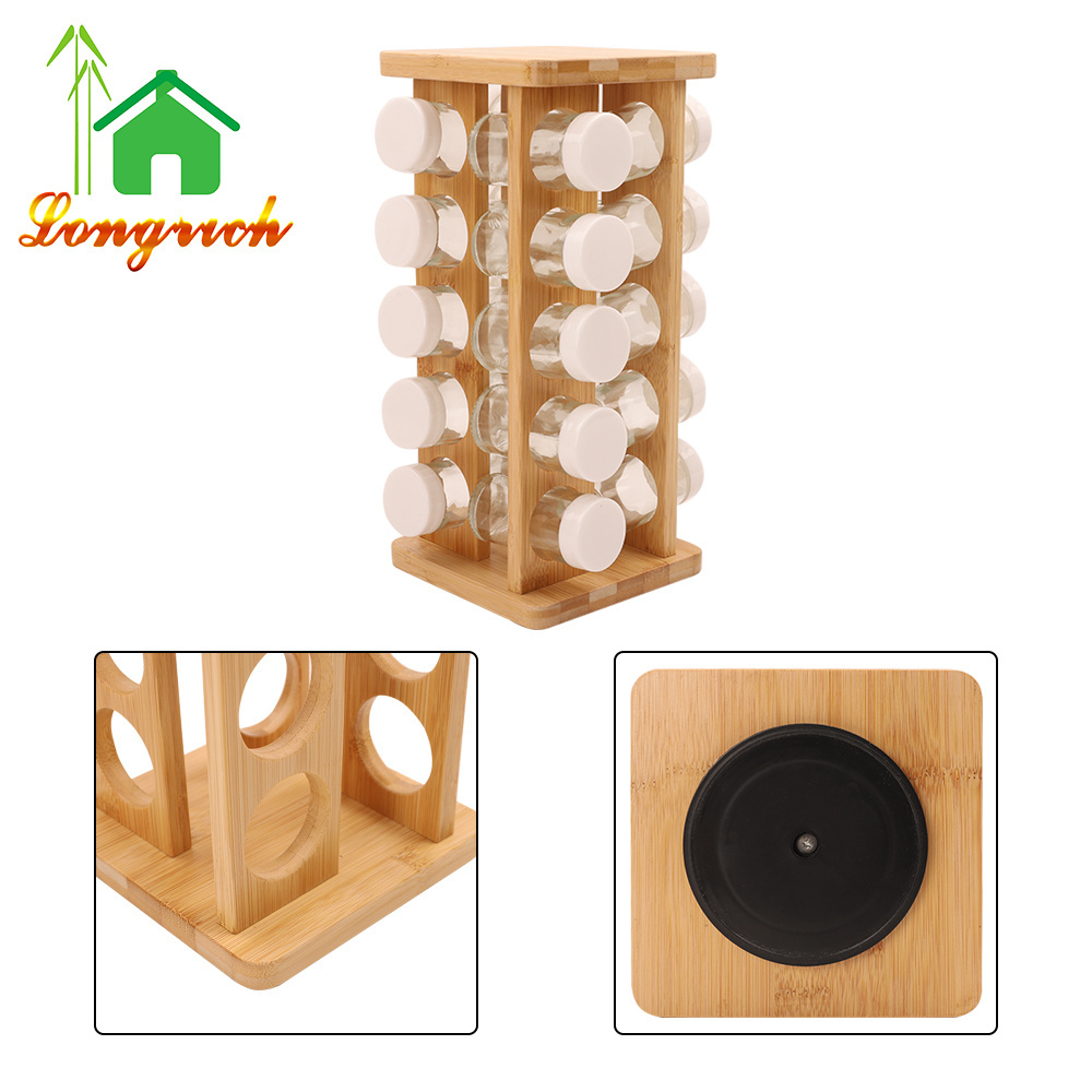 Wholesale Bamboo Kitchen Accessories Spice Rack Bamboo Spice Holder Spice Rack Organizer Restaurant Shelf Rotating