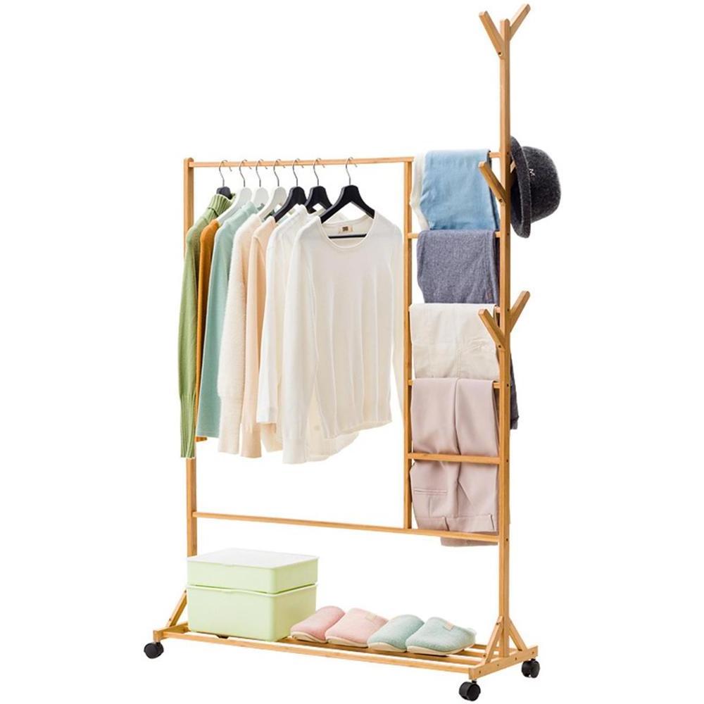 Storage Coat Cloth Stand Shoe Bag Hat Hanger Bamboo Holder Wooden Garment Rack