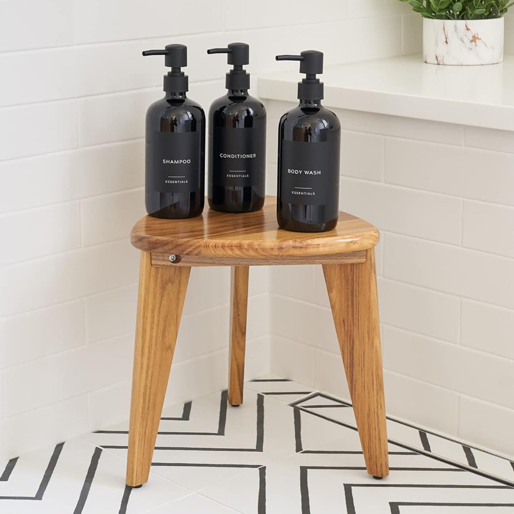 Beautiful Teak Shower Stool and Foot Rest for Shaving Legs Sturdy Wooden Seat Space Saving, Easy to Assemble  Bench