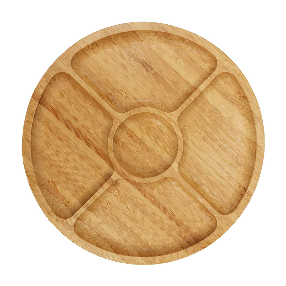 Wooden Compartment Cheese Appetizer Plate Bamboo Cookie Dessert Serving Platter Tray Chip and Dip Dish Section Plates