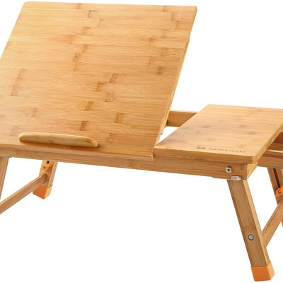 Wholesale Foldable Breakfast Serving Bed Tray with Tilting Top and Drawer Adjustable Table Bamboo Laptop Desk