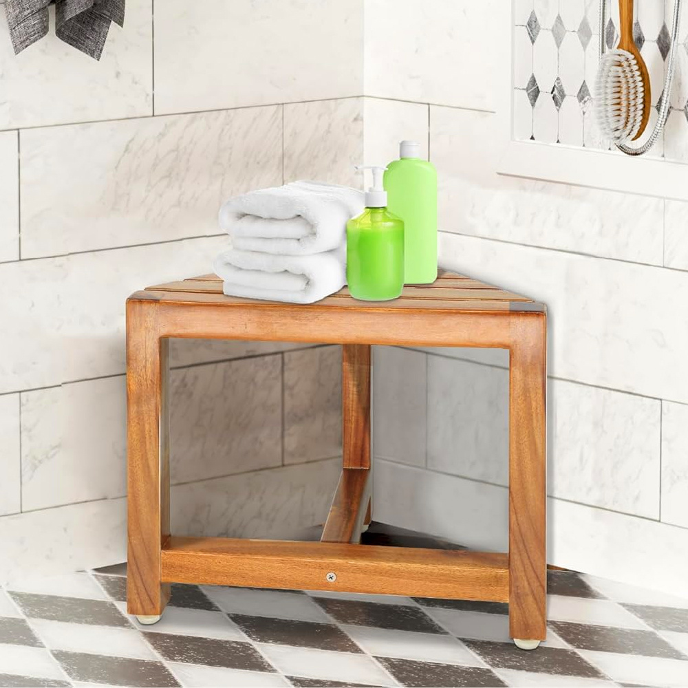 Shower Foot Stool for Shaving Legs Acacia Wood Shower Foot Rest Bathroom Foot Step Stool for Inside Shower