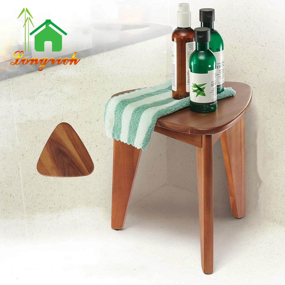 Acacia Wood Shower Foot Rest Bathroom Shower Bench Corner Shower Stool for Bathroom