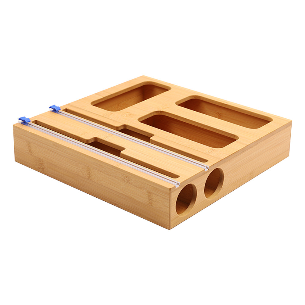 Natural Mini Zip Lock Bag Wrap Organizer 5 in 1 Bamboo Ziplock Bag Storage Organizer for Kitchen Drawer