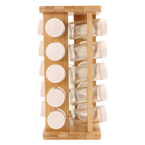 Bamboo Revolving Spice Rack Tower Holder Wood 16-jar Countertop Seasoning Organizer Storage Holders & Racks for Non-folding Rack