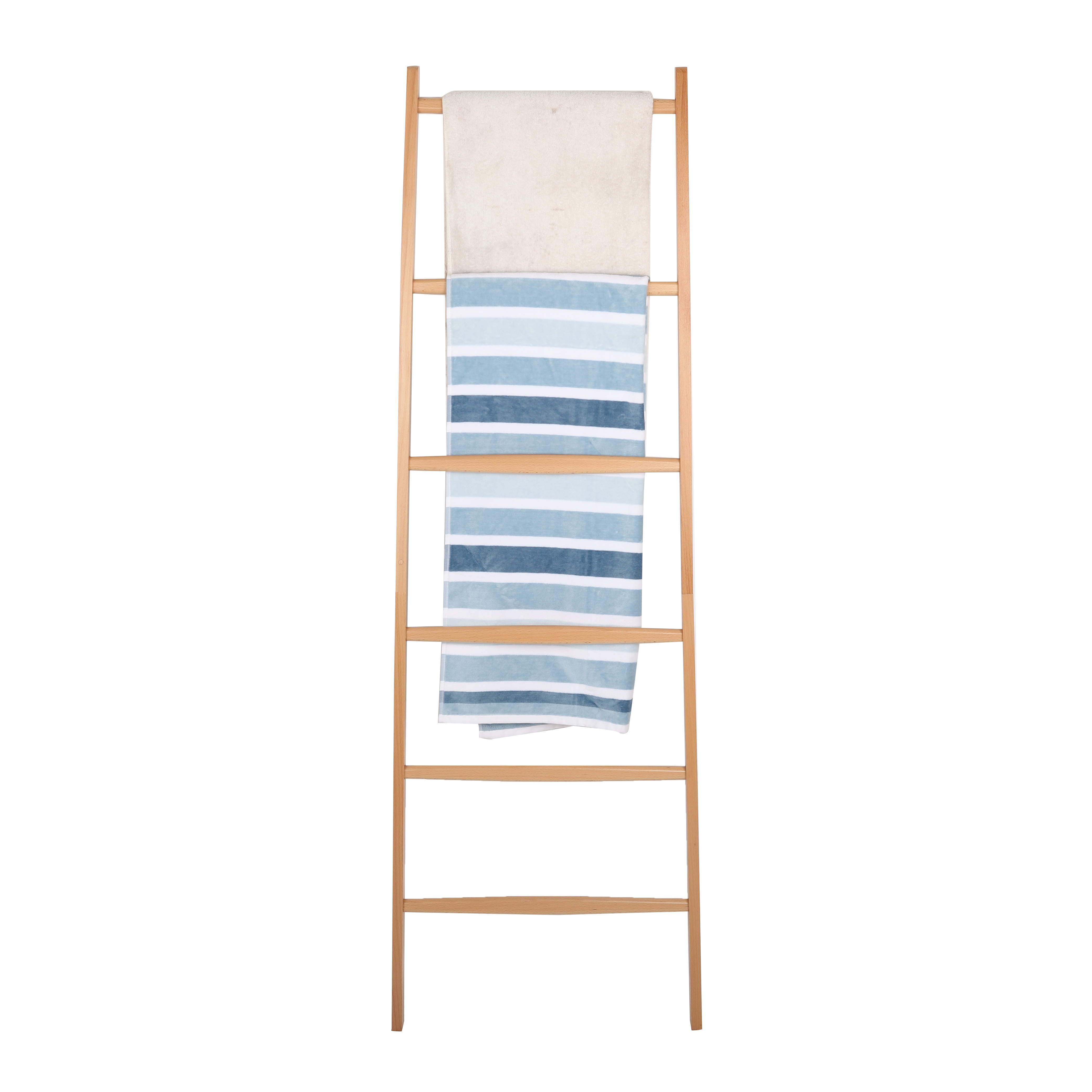 Bamboo Towel Rail Ladder Wood Clothes Storage Rack with 6 Bars