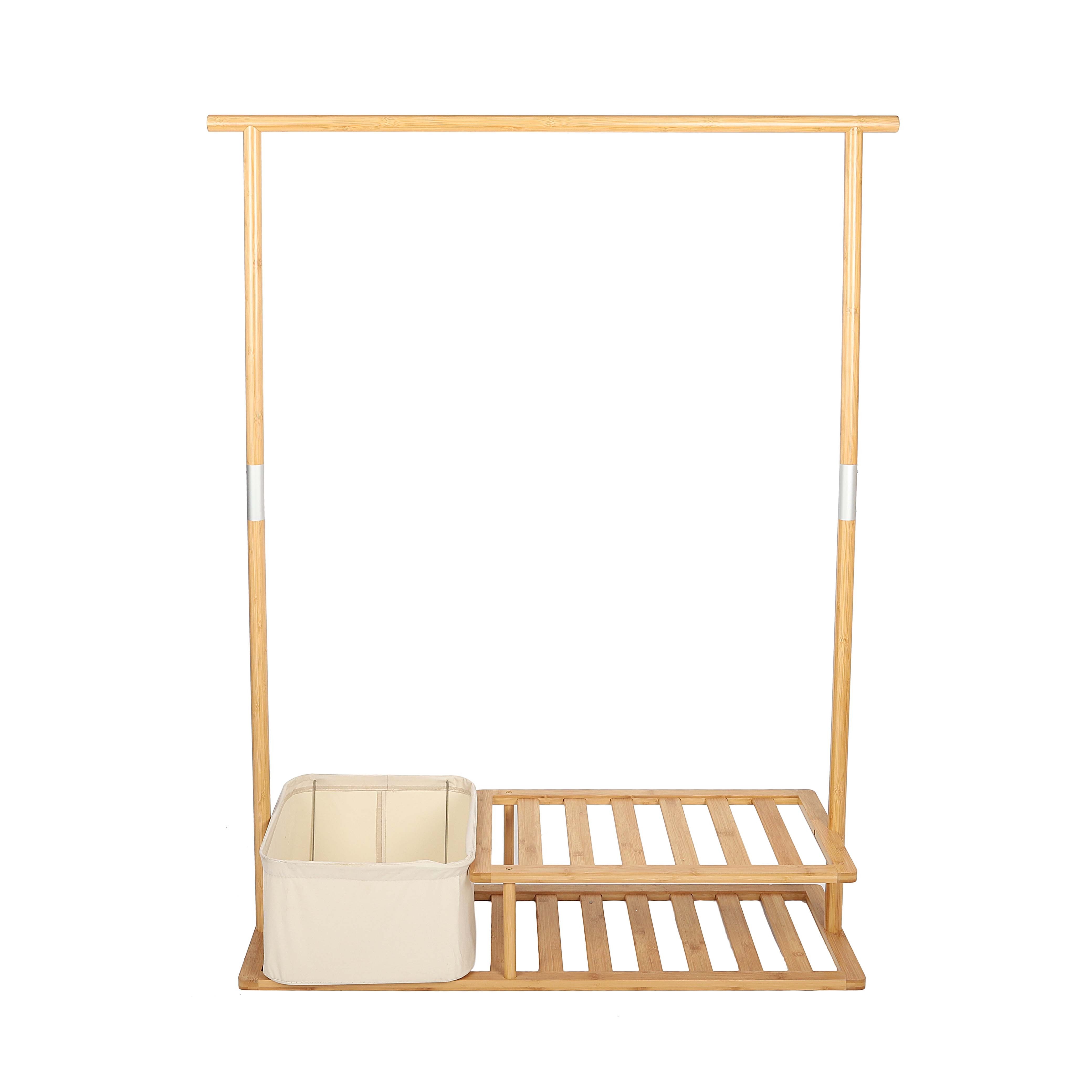 Cloth Hanger Rack 2 Tier Laundry Storage Basket Coat Rack Decorate Display Portable Bamboo Home Custom Living Room Modern