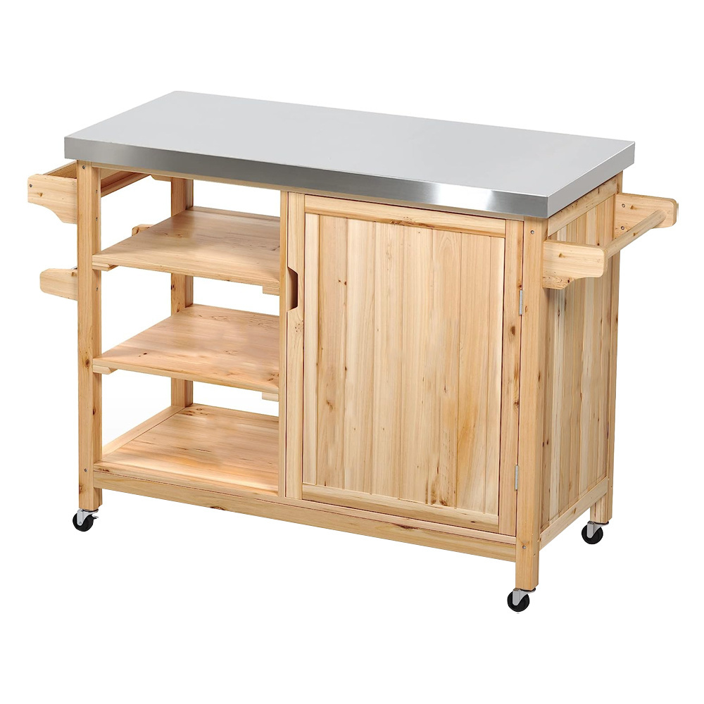 Outdoor wooden trolley Mobile Kitchen Island Cart With Wine Rack and Storage Space For Home Furniture Kitchen Cabinets