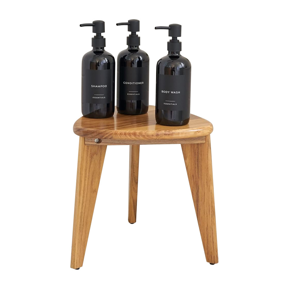 Beautiful Teak Shower Stool and Foot Rest for Shaving Legs Sturdy Wooden Seat Space Saving, Easy to Assemble  Bench