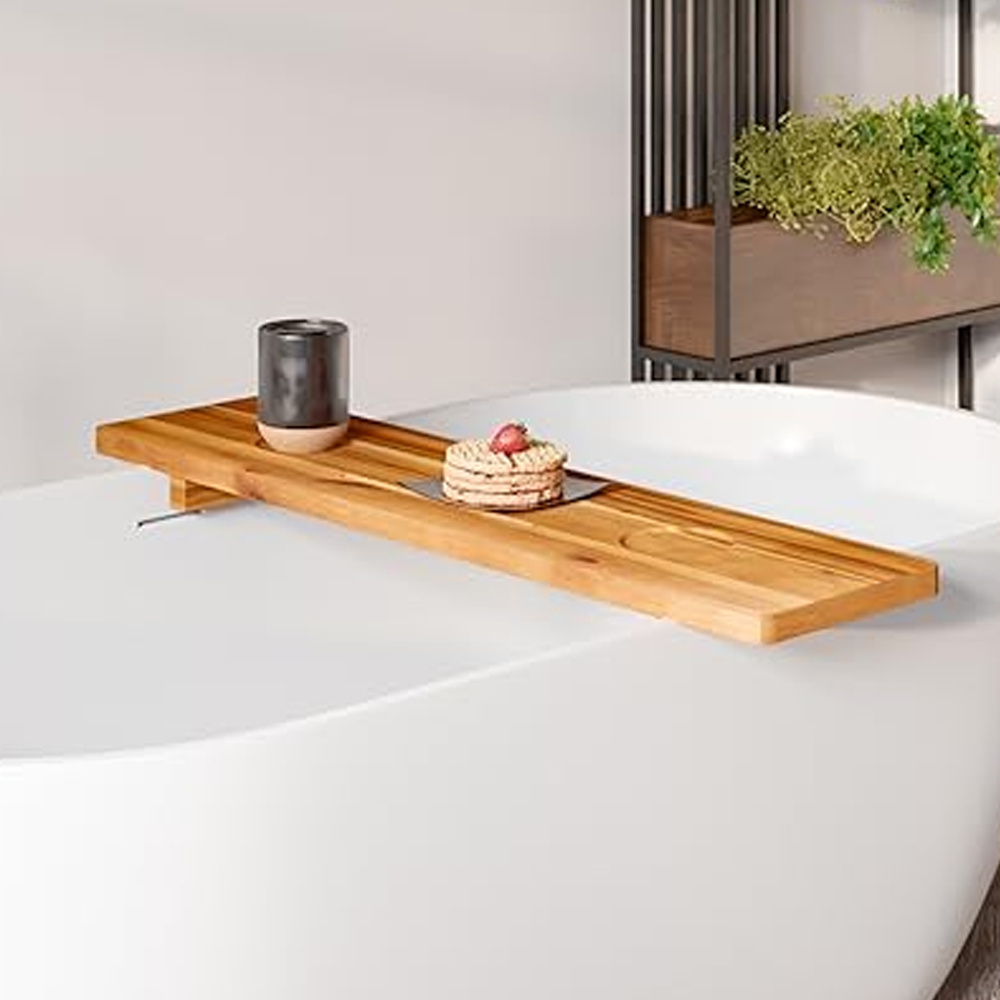 Bathroom Accessories Bathtub Tray Solid Wood Bathtub Organizer Shower Trays with Wine Holder Luxury Deep Bath Caddy for Tub