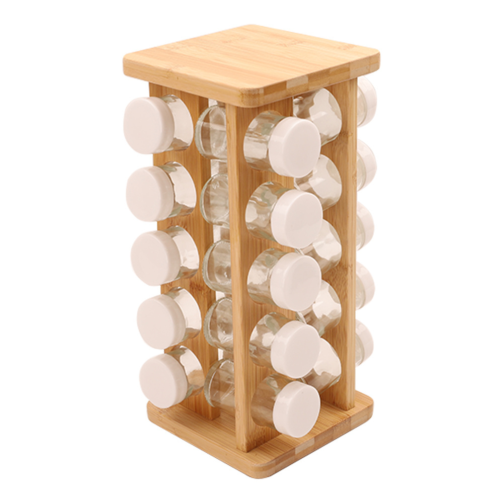 Wholesale Bamboo Kitchen Accessories Spice Rack Bamboo Spice Holder Spice Rack Organizer Restaurant Shelf Rotating