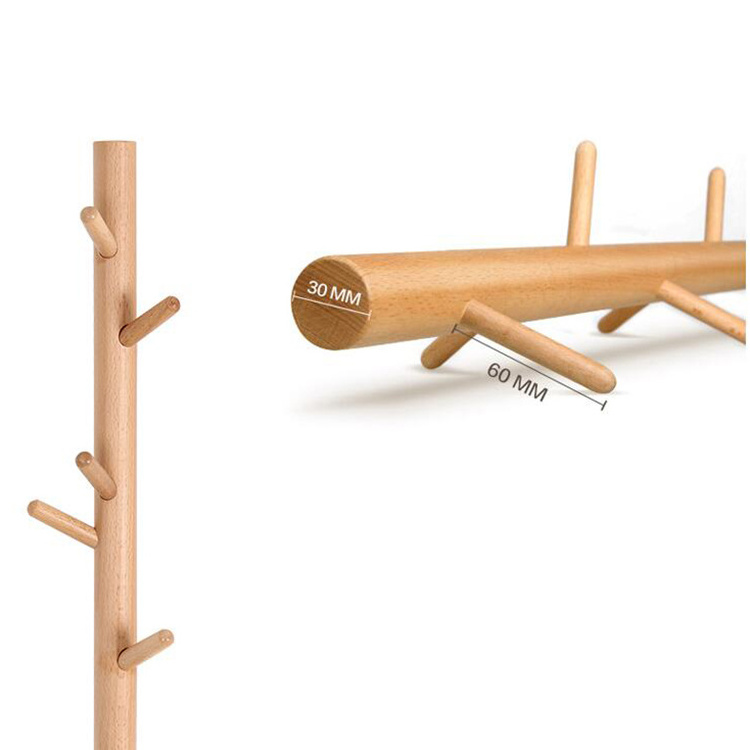 Bamboo Wood Free Standing Coat Rack Hall With 8 Coat Hooks