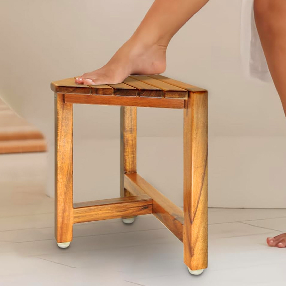 Shower Foot Stool for Shaving Legs Acacia Wood Shower Foot Rest Bathroom Foot Step Stool for Inside Shower