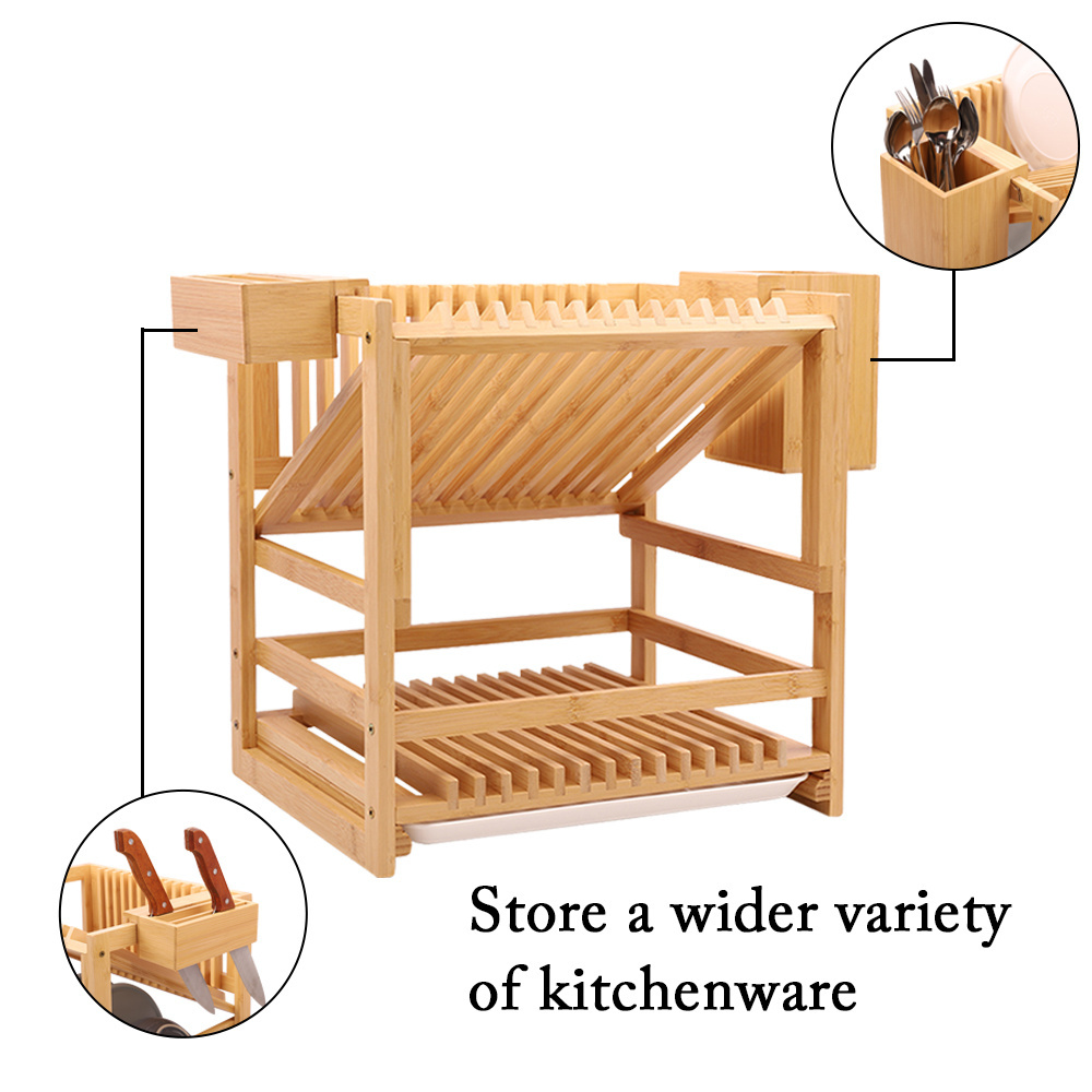 Bamboo kitchen folding Dish Foldable Drying Rack Collapsible Dish Drainer Wooden Plate Rack for Kitchen Storage Holders