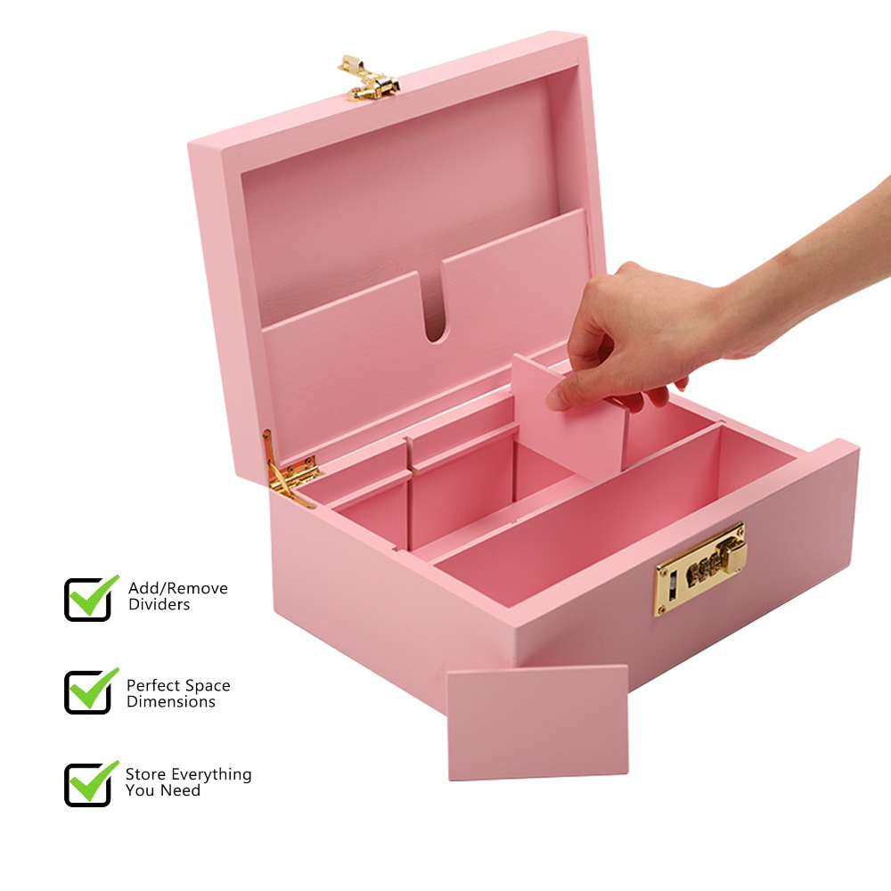 pink customize LOGO smoking case accessories nature bamboo wooden smoking herb stash box with jars lock combo kit