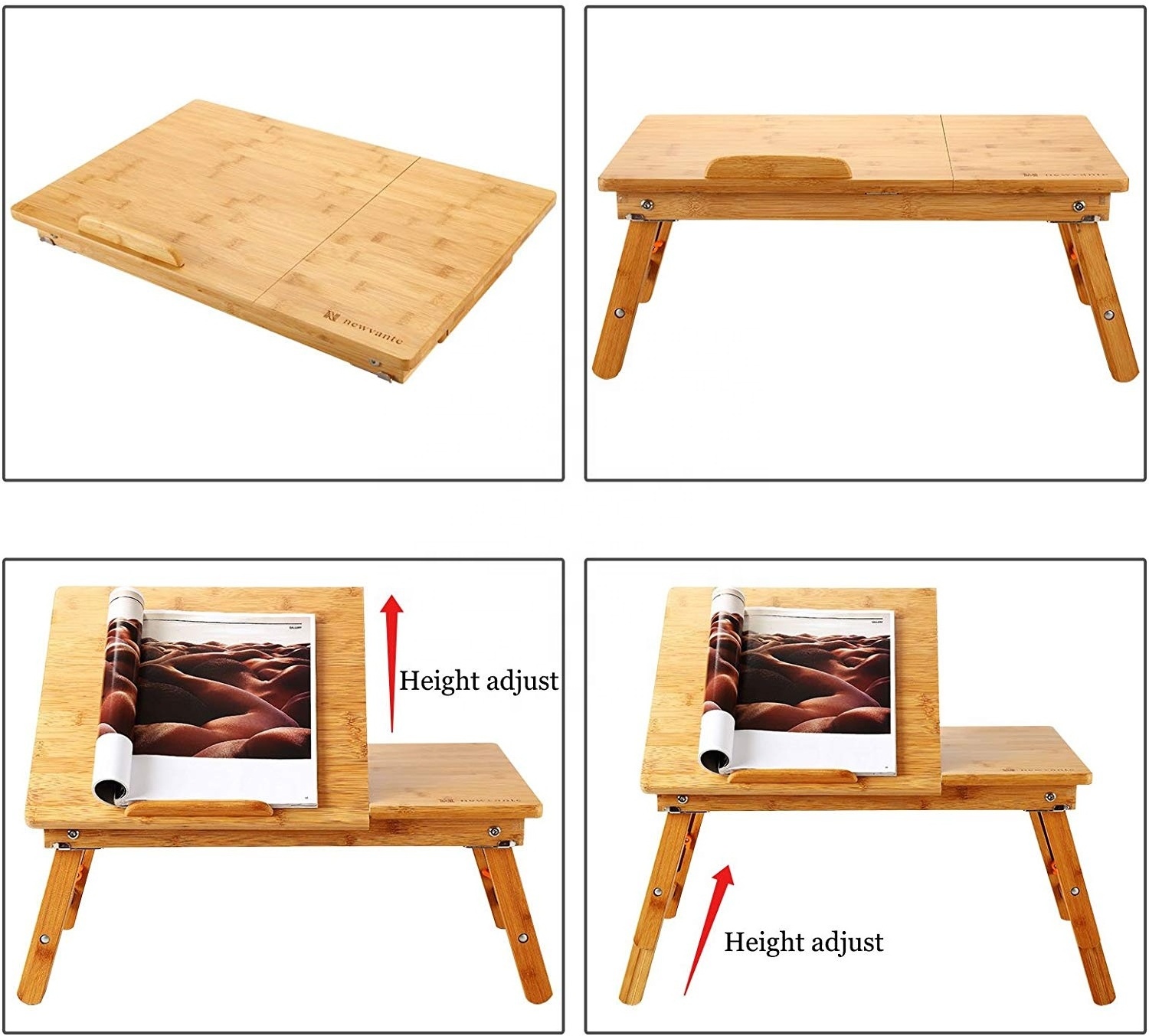 Wholesale Foldable Breakfast Serving Bed Tray with Tilting Top and Drawer Adjustable Table Bamboo Laptop Desk