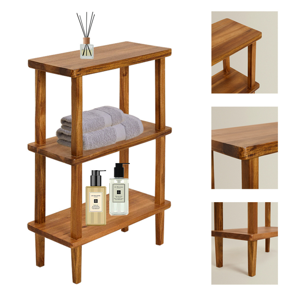 Acacia Wood Bathroom Shelf Freestanding 3 Tiers Bathroom Storage Shelf Eco-friendly Storage Organizer for towel soap bathroom