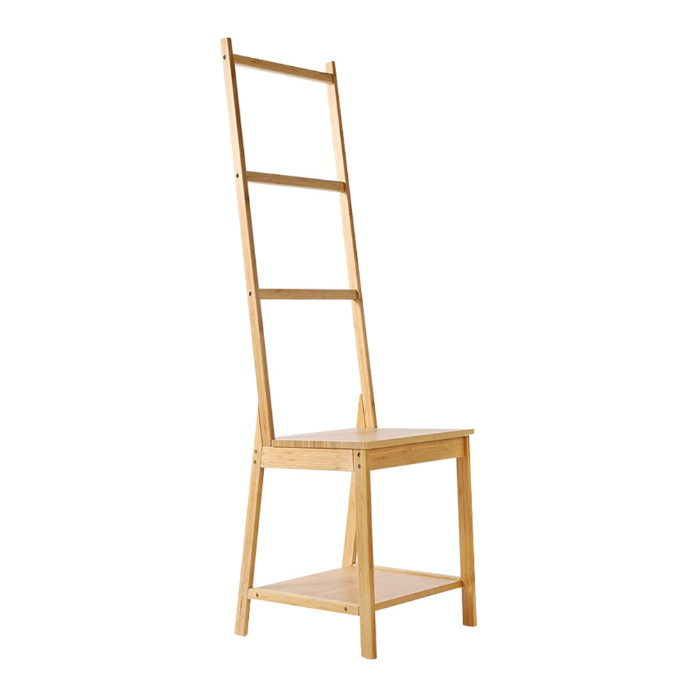 Hot Sell Bamboo Bathroom Storage Rack Chair Seat with Towel Holders Free Standing Storage Shelf Towel Rack