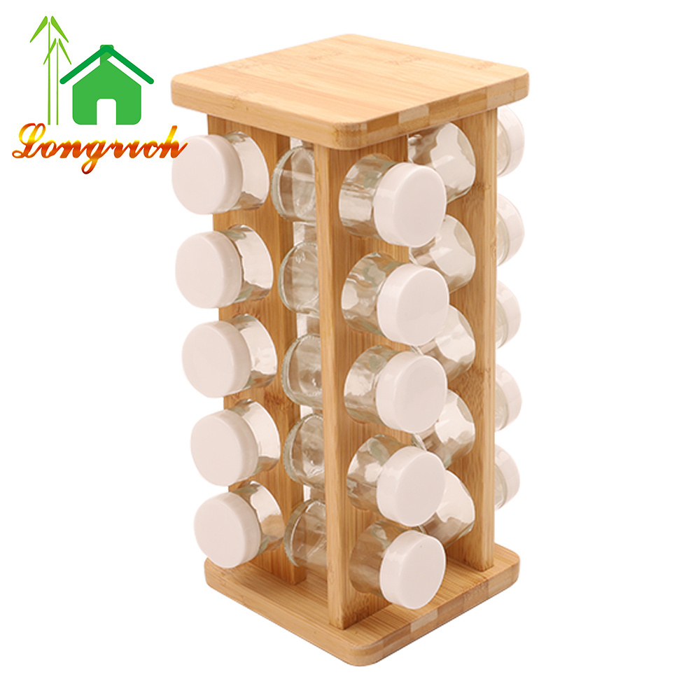 Bamboo Revolving Spice Rack Tower Holder Wood 16-jar Countertop Seasoning Organizer Storage Holders & Racks for Non-folding Rack