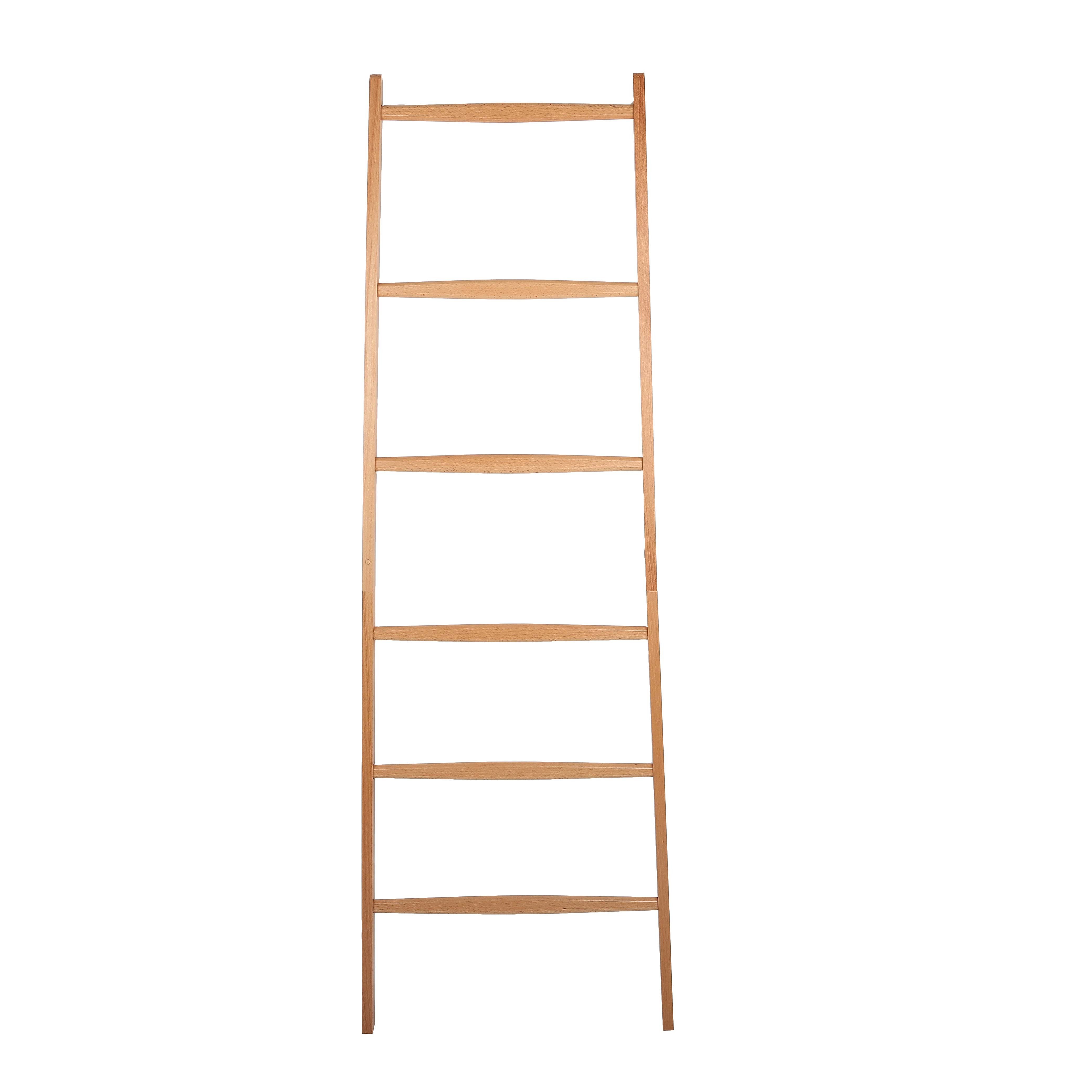 Bamboo Towel Rail Ladder Wood Clothes Storage Rack with 6 Bars