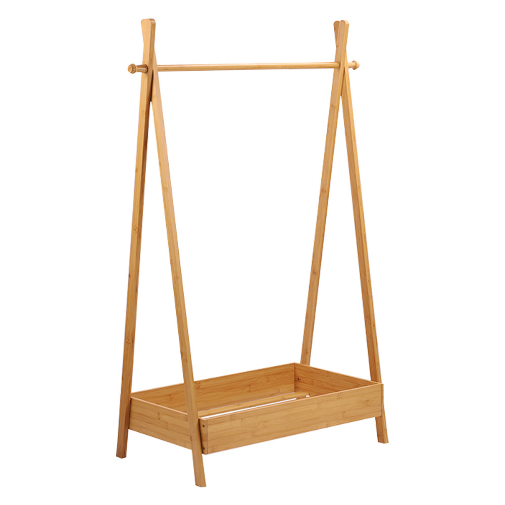 Heavy Duty Bamboo Foldable Garment Clothing Hanger Children Kids Clothes Rack with Shelves for Bedroom,Livingroom