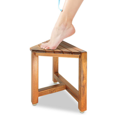 Shower Foot Stool for Shaving Legs Acacia Wood Shower Foot Rest Bathroom Foot Step Stool for Inside Shower