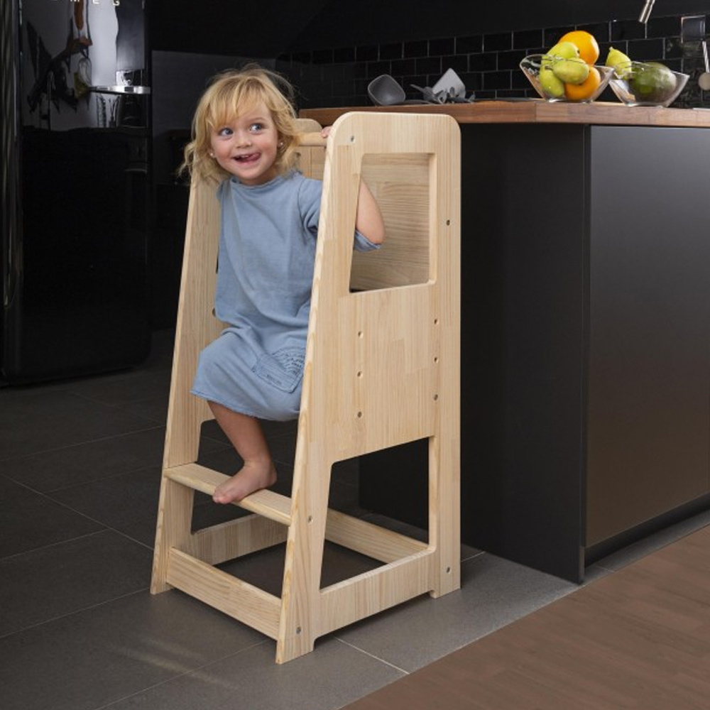 modern wooden  kitchen nursery step stool for kids toddlers children's furniture toddler standing learning tower chalk