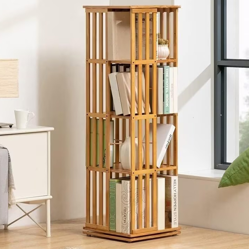 New Design Rotating 360 Spinning Book Storage Cabinet Bamboo Bookcases Shelves For Living Room Library Furniture