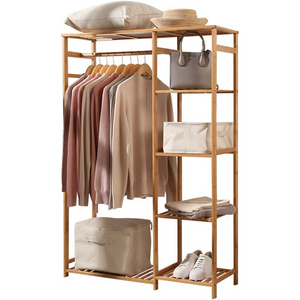 Storage Coat Cloth Stand Shoe Bag Hat Hanger Bamboo Holder Wooden Garment Rack