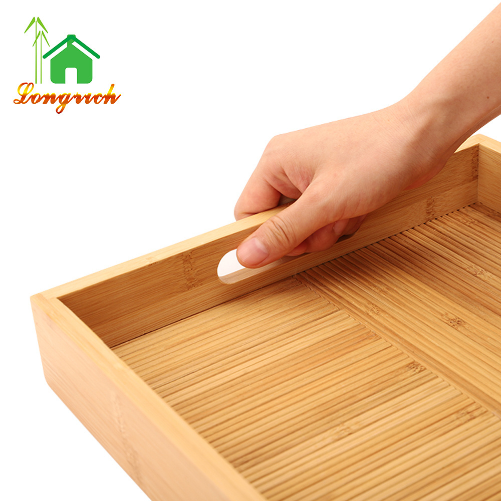 Hotel Serving Food Tray Tea Server Tray Handles Display Serving Dishes Bamboo Food Tray With Custom Logo