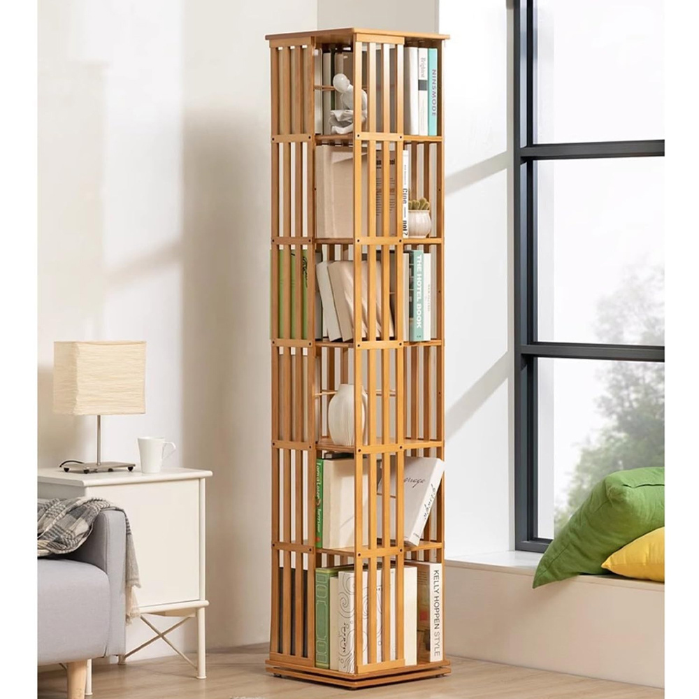 New Design Rotating 360 Spinning Book Storage Cabinet Bamboo Bookcases Shelves For Living Room Library Furniture