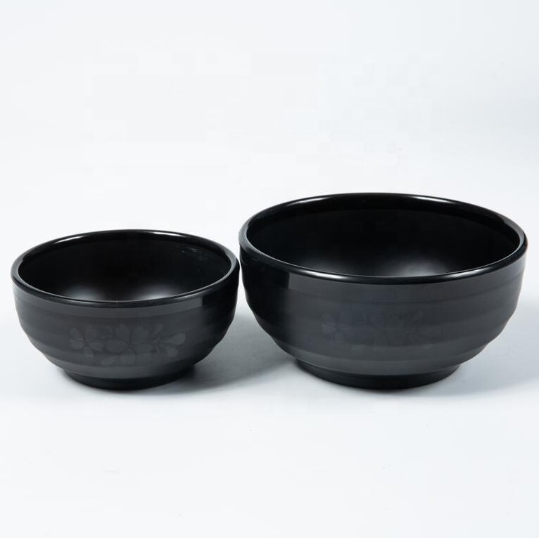 Custom anti-scalding BPA free black soup noodle bowl, reusable melamine ramen bowl noodle with chopstick set