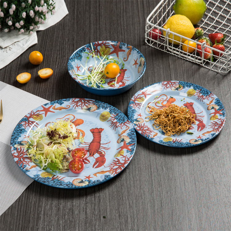 Meeres geschirr lobster print dining ware plate with bowl, high grade melamine kitchenware set dinner plates