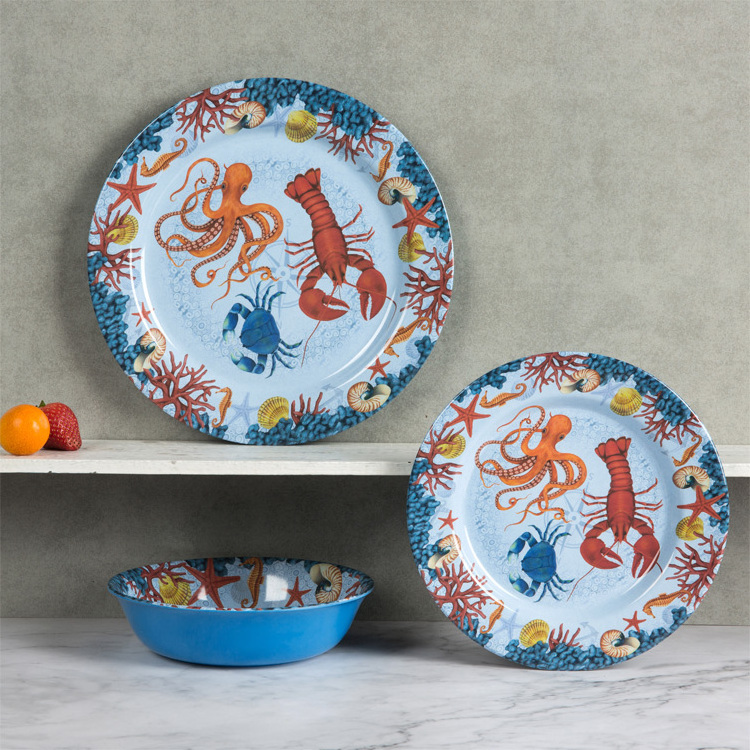 Meeres geschirr lobster print dining ware plate with bowl, high grade melamine kitchenware set dinner plates