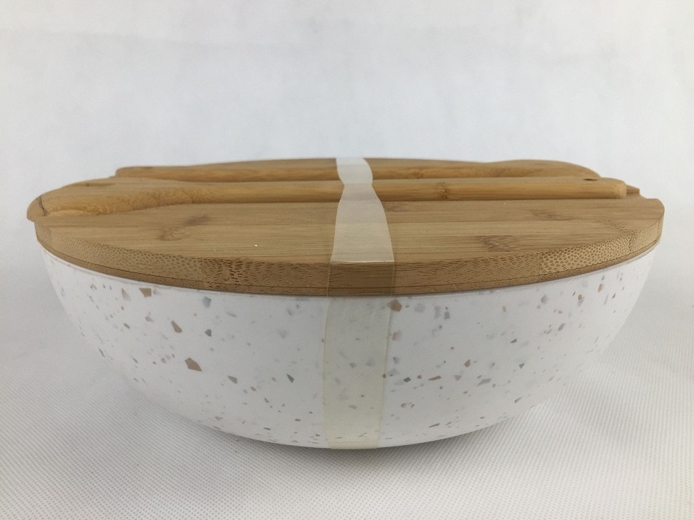 White Salad Mixing Bowl Bamboo Lid Chopping Board and Cutlery Salad Servers with 4 Serving Bowls