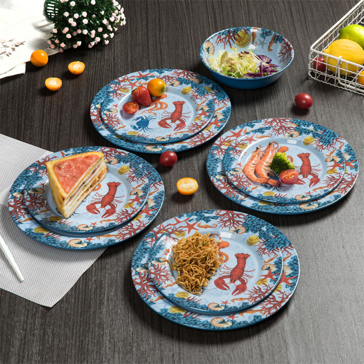 Meeres geschirr lobster print dining ware plate with bowl, high grade melamine kitchenware set dinner plates