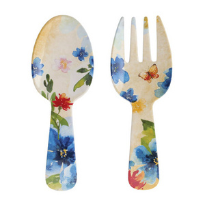 Salad server spoon 11 inch customized printing melamine mixing salad serving spoon with fork