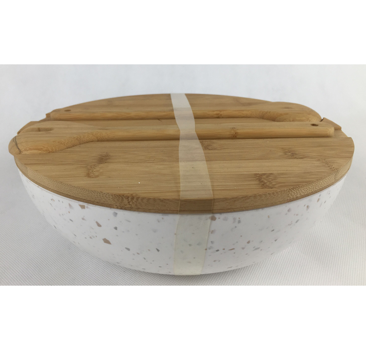 White Salad Mixing Bowl Bamboo Lid Chopping Board and Cutlery Salad Servers with 4 Serving Bowls