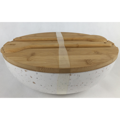 White Salad Mixing Bowl Bamboo Lid Chopping Board and Cutlery Salad Servers with 4 Serving Bowls