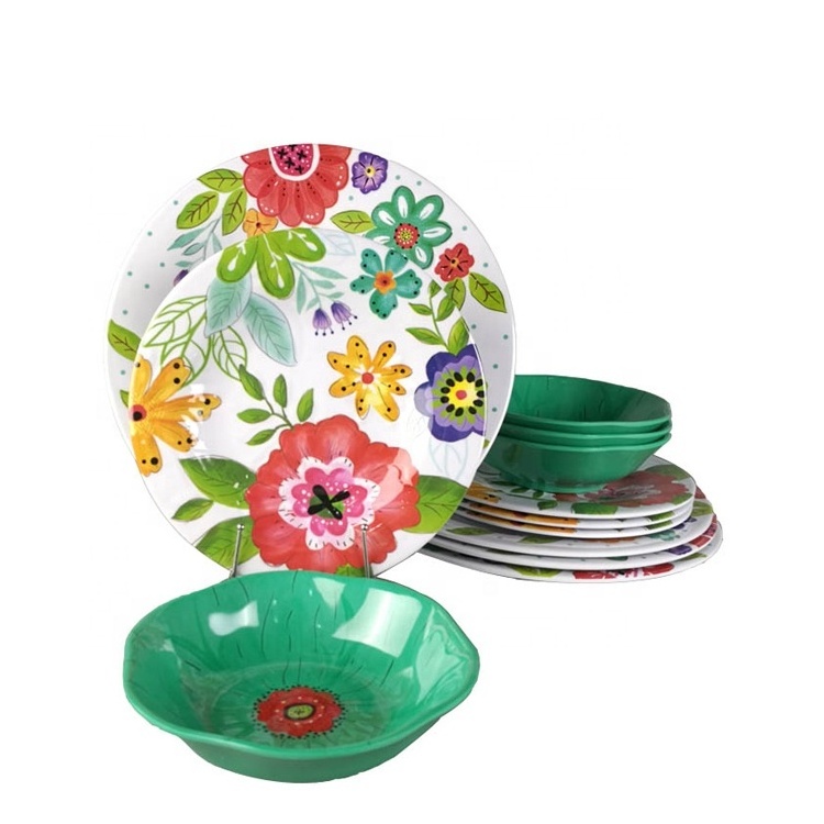 Designer flowers decal printed melamine pakistani dinner set