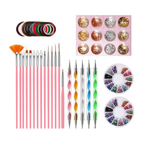 Morri Professional Pink Private Label Glitter Handle Nail Art Line Painting Gel Brush Set For Nail Art