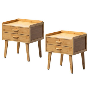 Bamboo morden bedside table nightstand with 2 drawers night stand for Small Spaces Storage for Bedroom