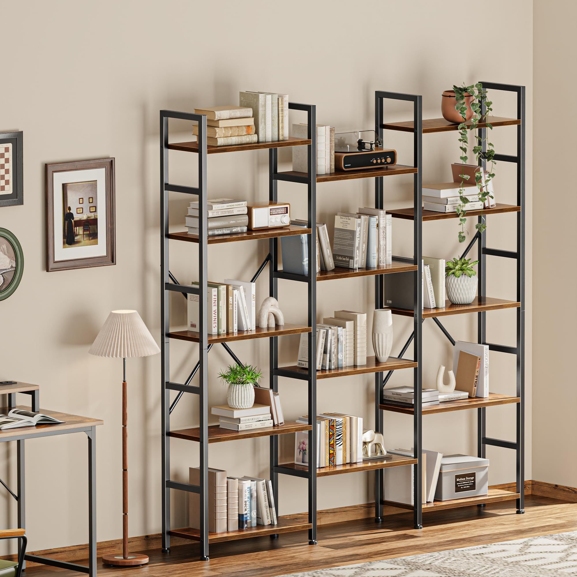 4 Tier Bookshelf Bookcase Wide Book Shelf Book Case with 11 Open Display Shelves