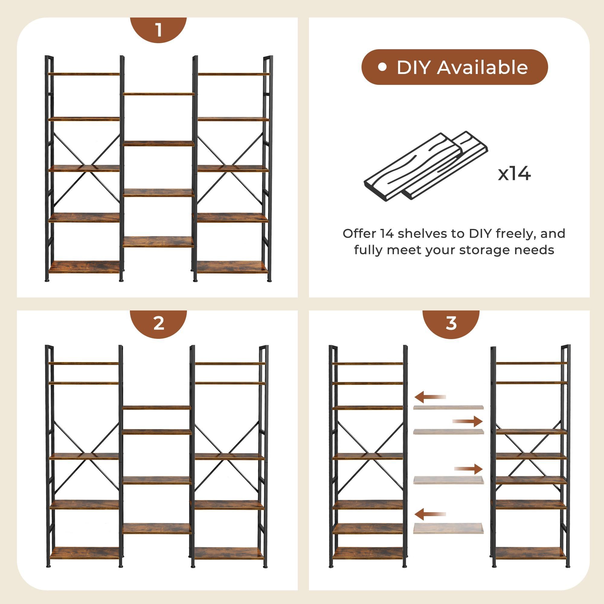 4 Tier Bookshelf Bookcase Wide Book Shelf Book Case with 11 Open Display Shelves