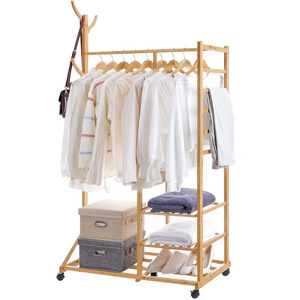 Clothing Garment Coat Wardrobe Rack Multifunctional Bedroom Hanging Organizer Hat Tree 3 Layers Storage Shelves with Wheels